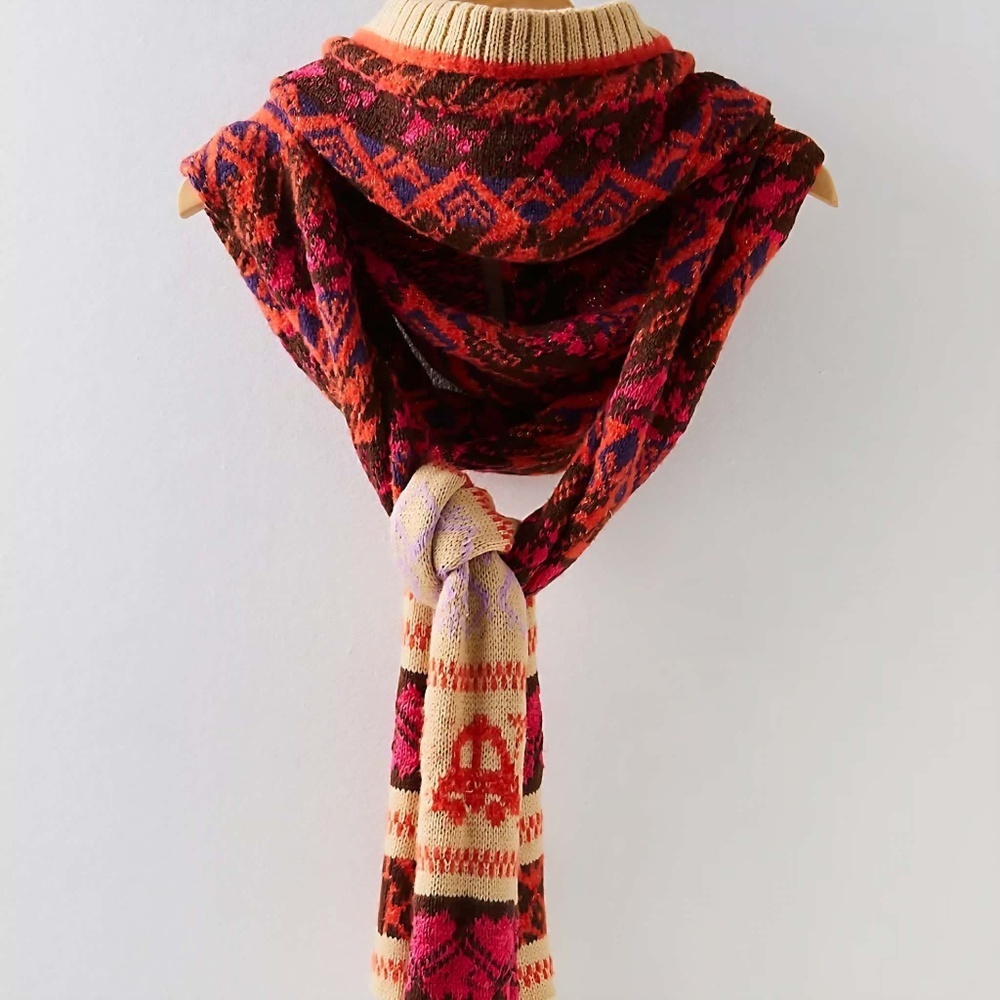 Free People Cabbie Fairisle Geometric Boho Euro Scandi Girl Hippie Hooded Scarf - Picture 4 of 9